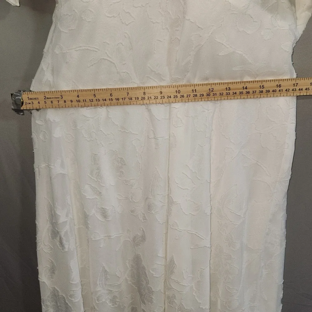 Adrianna Papell Dress Lacy Ivory Size 12 Lined Boho Embroidered Overlay Midi - Picture 15 of 16